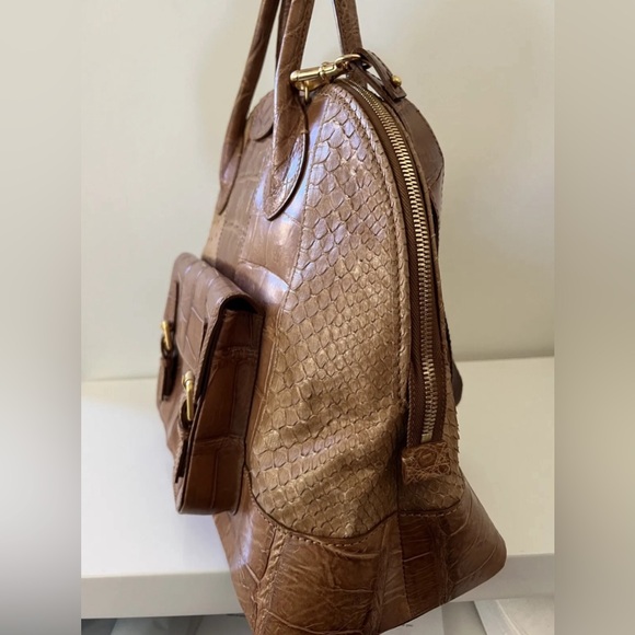 AMBROSI ABRIANNA Large Ostrich Snakeskin Crocodile Tote Bag Handbag - Picture 3 of 12